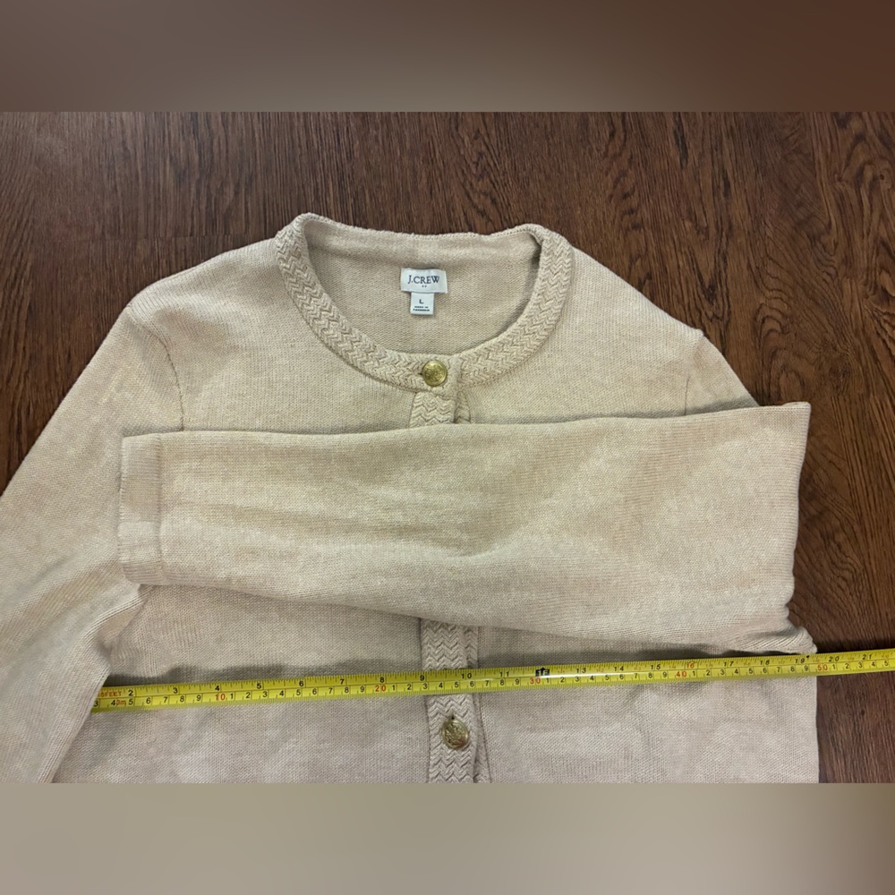J. Crew Cream/Tan Cotton-Blend Cardigan Sweater Lady Jacket w/ Gold Buttons - L - Picture 10 of 12